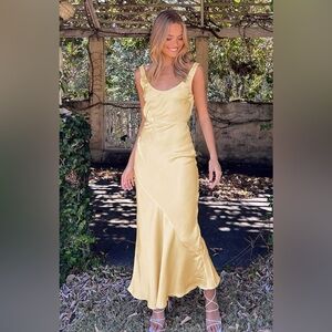 Yellow satin bias cut maxi dress low back size 8